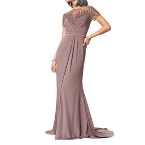 NEW CLARISSE illusion neckline formal gown in mink